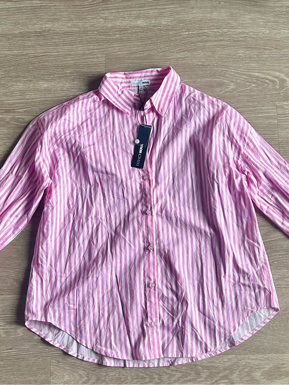 NWT Pink and White Striped Button-Down Shirt - Small